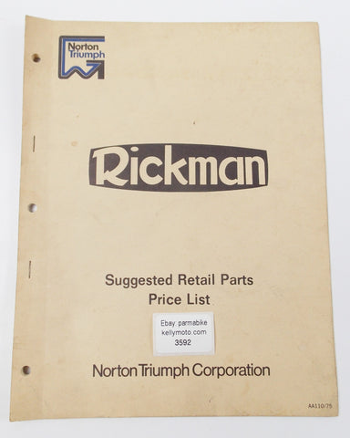 1975 RICKMAN NORTON-TRIUMPH-CO. SUGGESTED RETAIL PRICE PARTS LIST AA110/75 - MotoRaider