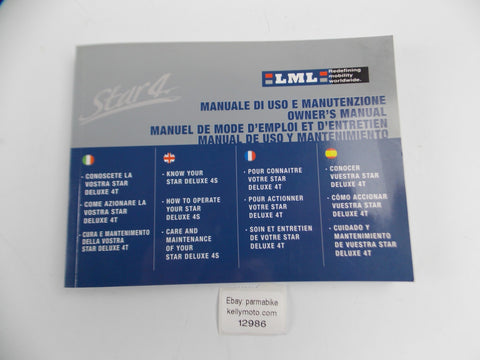 LML STAR DELUXE 4 strok SCOOTER OWNER MANUAL BOOK ITALIAN SPANISH ENGLISH FRANCE - MotoRaider
