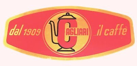 CAGLIARI CAFFE DAL 1909 COFFEE STICKER DECAL MARK GOLD RED MOKA ITALY 4.5"x9.5"