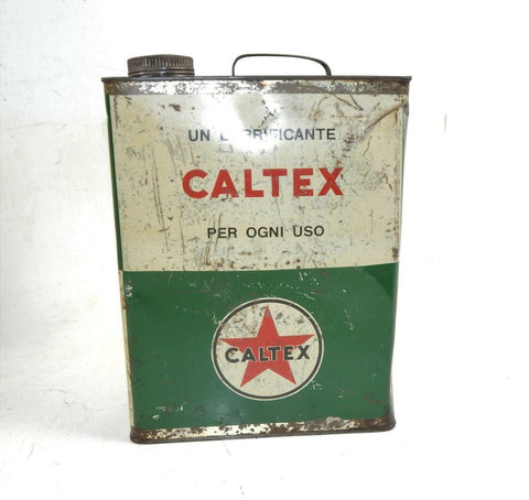 1960's CALTEX MOTOR OIL CAN CONTAINER 1 GAL TIN 11.5x9x3.5" ITALIAN FERRARI FIAT - MotoRaider