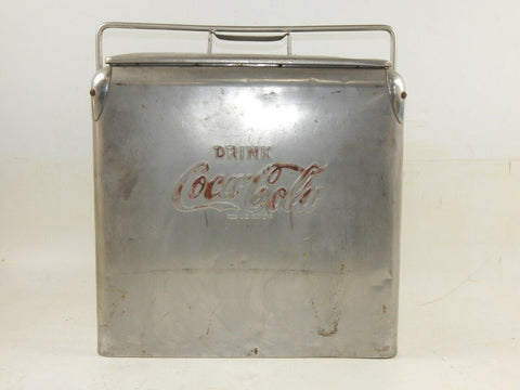 1950's STAINLESS COCA COLA PORTABLE COOLER+TRAY+LID VINTAGE CHEST SODA - MotoRaider