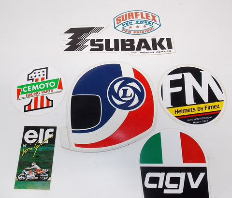 1990'S DECALS STICKERS MARKS TSUBAKI SURFLEX CEMOTO FM ELF FM HELMETS #5 - MotoRaider