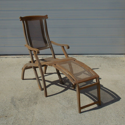 1900's FOLDING LOUNGE SHIP BOAT DECK WOODEN CHAIR CANED ANTIQUE MAYBE WALNUT - MotoRaider