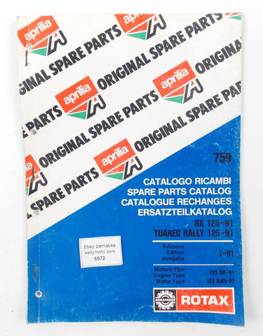 APRILIA RX 125/TUAREG RALLY 125 1991 SPARE PARTS CATALOG BOOK MANUAL 759 - MotoRaider