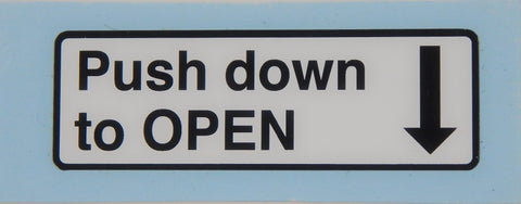 "PUSH DOWN TO OPEN" STICKER DECAL MARK WHITE 63x20mm VW VANAGON BUS DOOR LEVER - MotoRaider